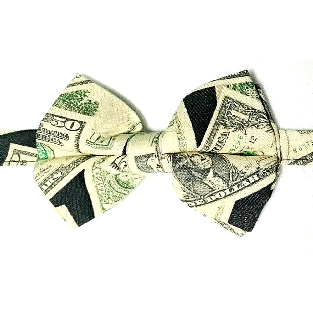 Father's Day Luxor Handmade "Cash Money" Bowtie! Pre-tied. Adjustable. 4.5"x3"